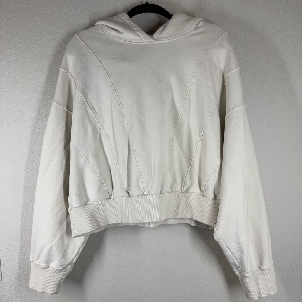 Marcella NYC Cropped Ella Hoodie Sweatshirt Lounge Ivory Cream Oversized Medium